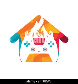 Furious gamer vector logo design. Keypad controller and fire flame vector icon design. Stock Vector