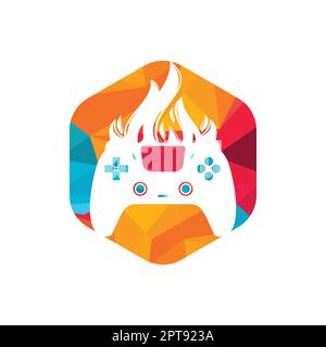 Furious gamer vector logo design. Keypad controller and fire flame vector icon design. Stock Vector