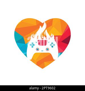 Furious gamer vector logo design. Keypad controller and fire flame vector icon design. Stock Vector