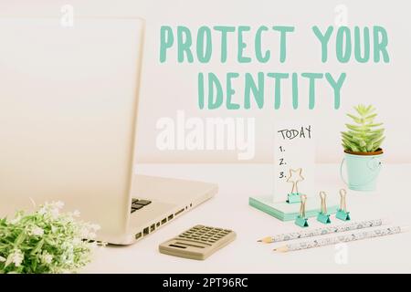 Writing displaying text Protect Your Identity, Business showcase secure from data breach and information security Stock Photo