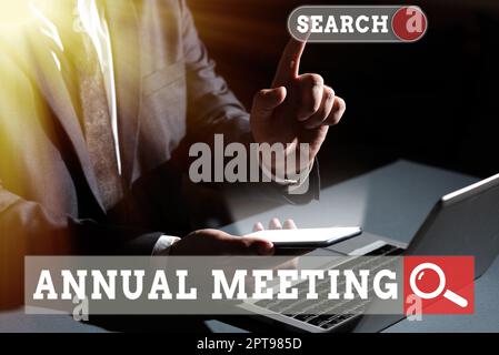 Text showing inspiration Annual Meeting, Business showcase scheduled annually for the discussion of the business future Stock Photo
