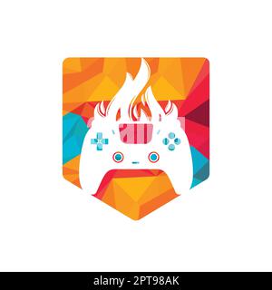 Furious gamer vector logo design. Keypad controller and fire flame vector icon design. Stock Vector