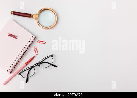 Office Supplies Over Desk With Keyboard And Glasses And Coffee Cup For Working Stock Photo