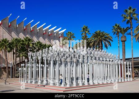 Urban Light installation, streetlights, Los Angeles County Museum of Art, LACMA, Los Angeles, California, USA Stock Photo