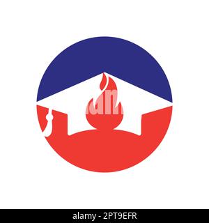 Hot education vector logo design. Graduation cap and torch combination logo concept. Stock Vector