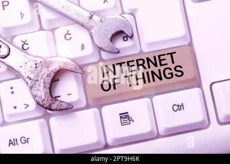 Inspiration showing sign Internet Of Thingsconnection of Devices to the Net to Send Receive Data, Business overview connection of Devices to the Net t Stock Photo