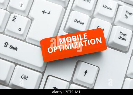 Handwriting text Mobile Optimization, Internet Concept Site Content Reformatted for Handheld or Tablet Devices Stock Photo