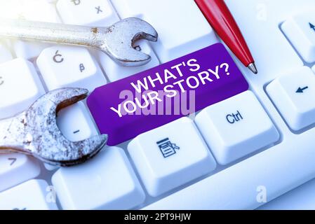 Handwriting text What s is Your Story questionRelate Something About Yourself Any Updates, Business concept Relate Something About Yourself Any Update Stock Photo