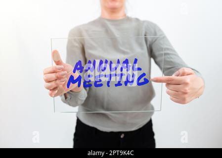 Writing displaying text Annual Meeting, Business overview scheduled annually for the discussion of the business future Stock Photo