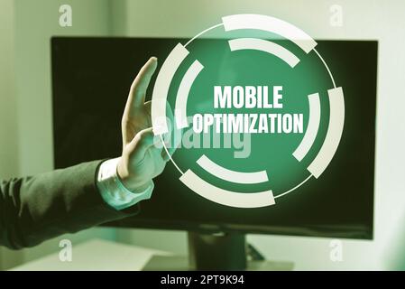 Handwriting text Mobile Optimization, Word for Site Content Reformatted for Handheld or Tablet Devices Stock Photo
