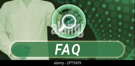 Conceptual caption Faq, Word Written on list of frequently asked questions and answers on a particular topic Stock Photo