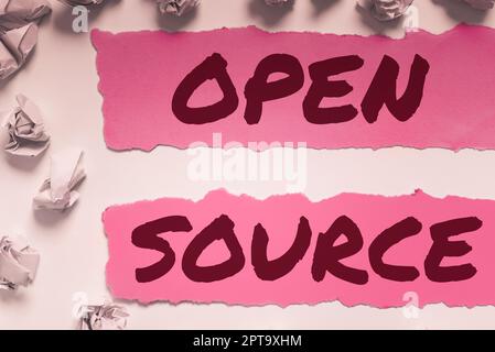 Hand writing sign Open Source, Word for contains the source code that can be modified and enhanced Stock Photo