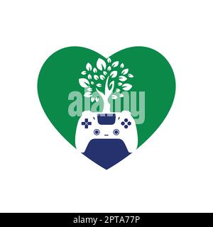 Eco game vector logo design. Green gamepad fresh leaf nature logo design. Stock Vector