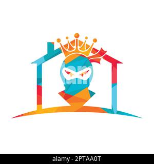 King Ninja vector logo design. Crown logo design combined with ninja and house. Stock Vector