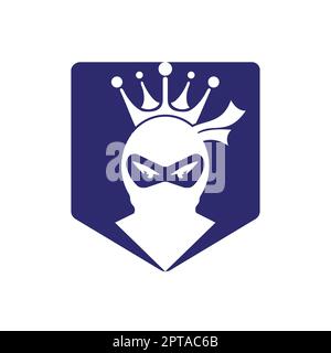King Ninja vector logo design. Crown logo design combined with ninja. Stock Vector