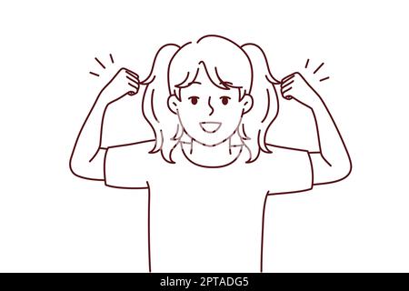 Cute small girl show muscles feeling powerful and strong. Smiling 