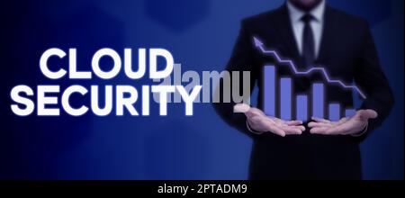 Writing displaying text Cloud Security, Word Written on Empowers individuals Encourages them to take responsibility Lady in suit holding pen symbolizi Stock Photo