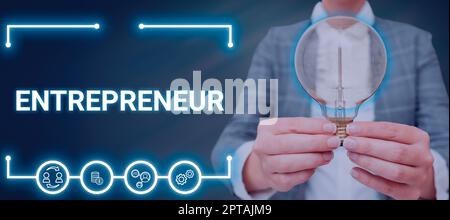 Sign displaying Entrepreneur, Business concept enterprise resource planning centralized database for business processes Woman With A Light Bulb Image Stock Photo