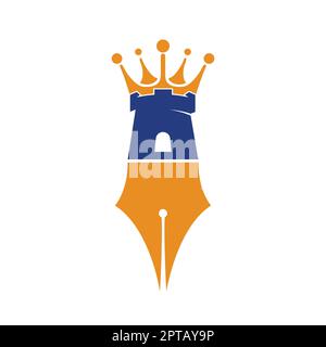 Castle pen education vector logo design. Fort with pen and crown icon design. Stock Vector