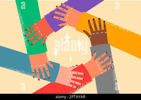Diverse people hold hands in circle Stock Vector
