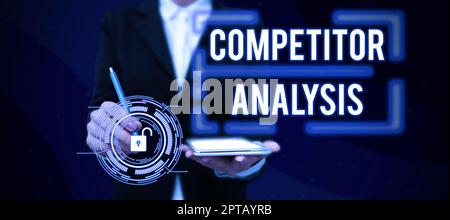 Hand writing sign Competitor AnalysisDetermine the Strength Weakness of Competitive Market, Word Written on Determine the Strength Weakness of Competi Stock Photo