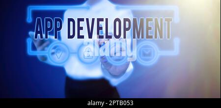 Sign displaying App DevelopmentDevelopment services for awesome mobile and web experiences, Word Written on Development services for awesome mobile an Stock Photo