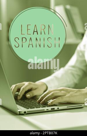Conceptual display Learn Spanish, Word for Translation Language in Spain Vocabulary Dialect Speech Stock Photo