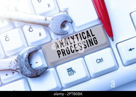 Text caption presenting Analytical Processing, Concept meaning easily View Write Reports Data Mining and Discovery Stock Photo
