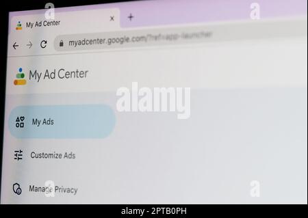 New york, USA - April 27, 2023: Google My Ad Center service on computer screen close up view Stock Photo