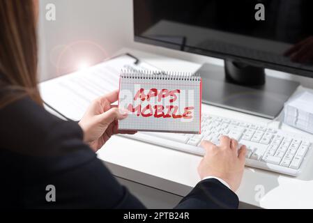 Handwriting text Apps Mobile, Internet Concept computer program designed to run on phone hand held device Stock Photo