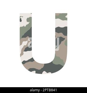 English alphabet letter U, khaki style isolated on white background - Vector illustration Stock Photo