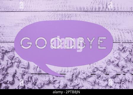 Conceptual caption Goodbye, Business concept the words or actions that are used when someone leaves or departed Notebook With New Idea On Desk With Pe Stock Photo