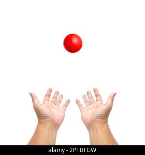 Hand holding snooker ball on white background Stock Photo