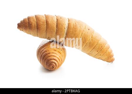 Bread roll. Croissant isolated on the white background. Stock Photo