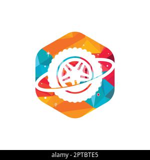 Tire world vector logo template. Vector wheel and planet logo combination. Stock Vector