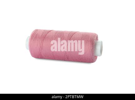 Spool of pink sewing thread isolated on white Stock Photo