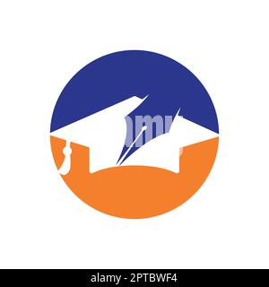 Education vector logo design template. Graduation hat with pen icon vector design. Stock Vector