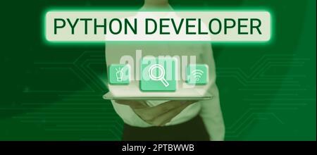 Conceptual caption Python Developer, Business showcase employees are rewarded for introducing suitable recruits Stock Photo