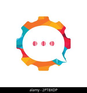 Gear chat vector logo design template. Gear bubble chat vector logo. Stock Vector