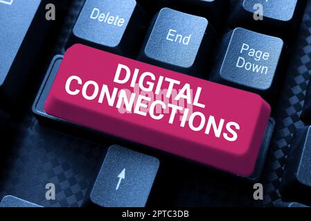 Hand writing sign Digital Connections, Business approach virtual network linking user to his or her contacts Typing Program Code Script, Abstract Down Stock Photo