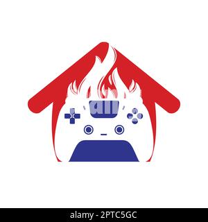Furious gamer vector logo design. Keypad controller and fire flame vector icon design. Stock Vector