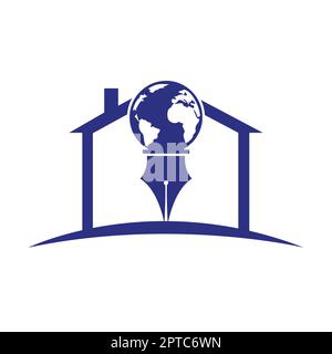 Pen nib and globe logo vector. Education Logo. Institutional and educational vector logo design. Stock Vector