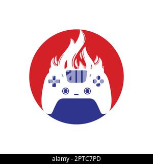Furious gamer vector logo design. Keypad controller and fire flame vector icon design. Stock Vector