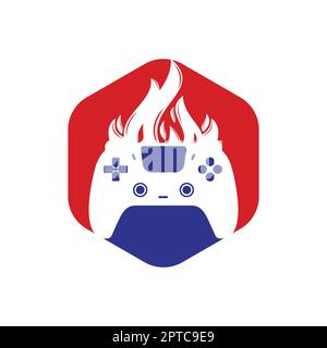 Furious gamer vector logo design. Keypad controller and fire flame vector icon design. Stock Vector