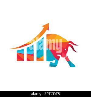 Financial bull logo design. Trade Bull Chart, finance logo. Economy finance chart bar business productivity logo icon. Stock Vector