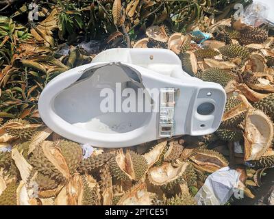 An old toilet that was abandoned at the dump. Stock Photo