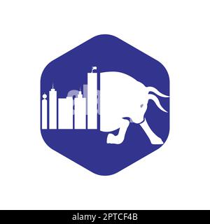 City bull vector logo design. Building and bull combination vector design logo. Stock Vector