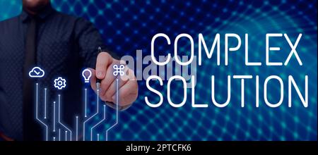 Inspiration showing sign Complex Solution, Word Written on computer time or service including data processing services Businessman Holding Pen, Pointi Stock Photo