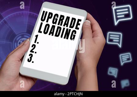 Text showing inspiration Upgrade Loading, Business approach advancement of applications to more improved tools Typing Program Functional Descriptions, Stock Photo