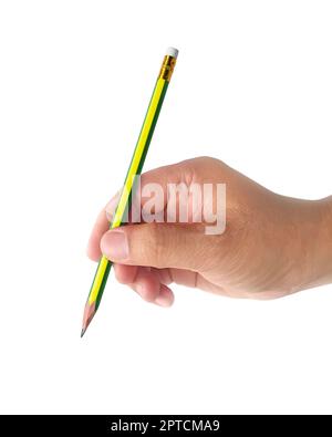 Isolated pencil in hand on a white background Stock Photo